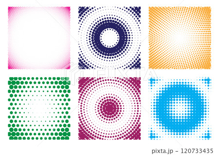 collection of six vibrant halftone background patterns in various colors. Vector illustration collection of six vibrant halftone background patterns in various colors. Vector illustration 120733435