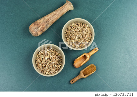 Medicinal root of elecampane. 120733711