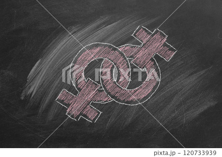 Chalk drawn female gender symbols on blackboard Chalk drawn female gender symbols on blackboard 120733939