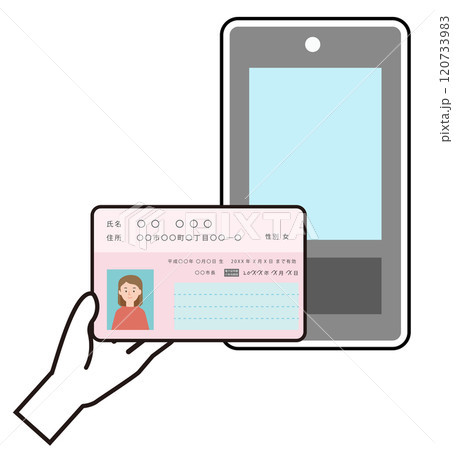 マイナンバーカードをカードリーダーにスキャンさせて認証に使っているイメージのイラスト マイナンバーカードをカードリーダーにスキャンさせて認証に使っているイメージのイラスト 120733983