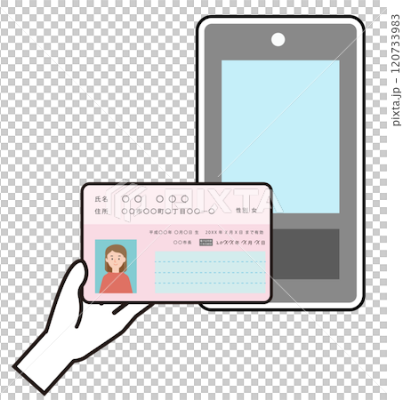 マイナンバーカードをカードリーダーにスキャンさせて認証に使っているイメージのイラスト マイナンバーカードをカードリーダーにスキャンさせて認証に使っているイメージのイラスト 120733983