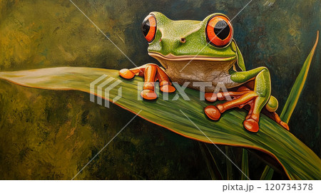 葉の上に佇むアマガエル 葉の上に佇むアマガエル 120734378