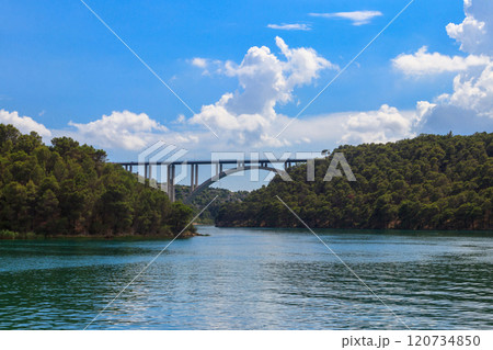 Bridge over the Krka river in Skradin, Croatia 120734850