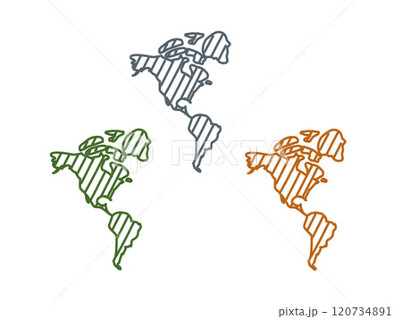 アメリカ大陸の手描き地図＿3色セット 120734891