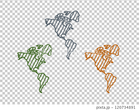 アメリカ大陸の手描き地図＿3色セット 120734891