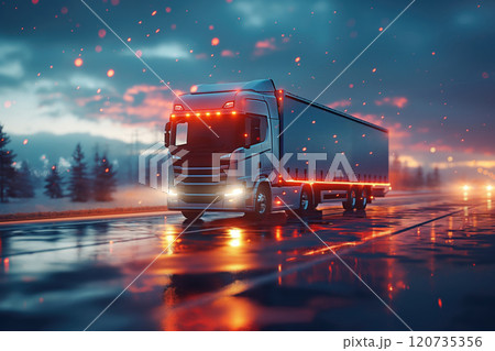 Truck on the road at night, transportation and logistics concept. 120735356