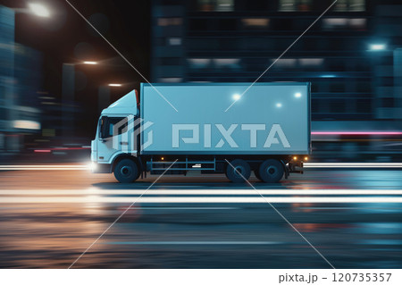 Truck on the road at night, transportation and logistics concept. 120735357