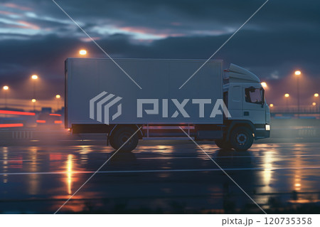 Truck on the road at night, transportation and logistics concept. 120735358