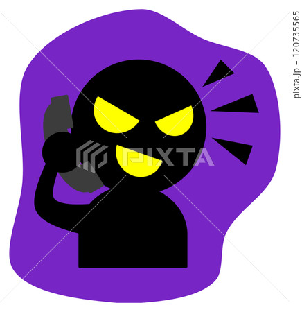 悪人の詐欺師が電話で犯罪を犯すイラスト 120735565
