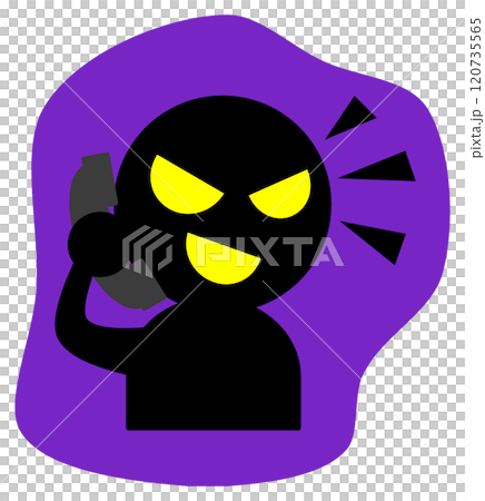 悪人の詐欺師が電話で犯罪を犯すイラスト 120735565
