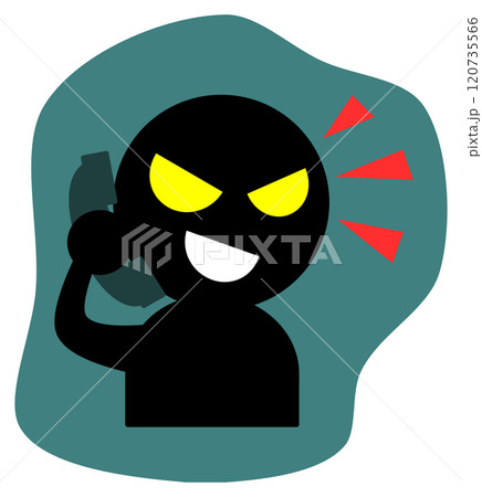 悪人の詐欺師が電話で犯罪を犯すイラスト 120735566
