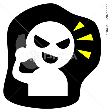 悪人の詐欺師が電話で犯罪を犯すイラスト 120735567