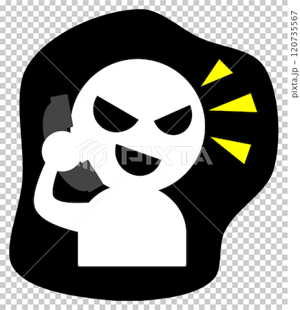 悪人の詐欺師が電話で犯罪を犯すイラスト 120735567