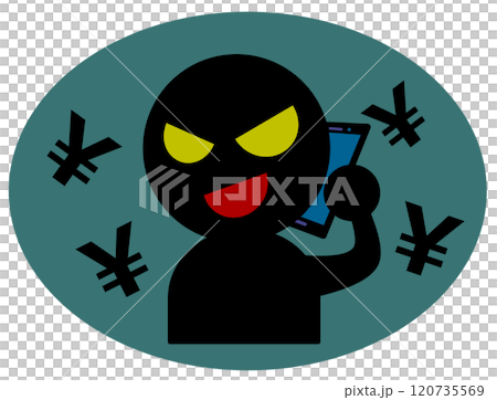 悪人の詐欺師が電話で犯罪を犯すイラスト 120735569