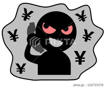 悪人の詐欺師が電話で犯罪を犯すイラスト 120735579