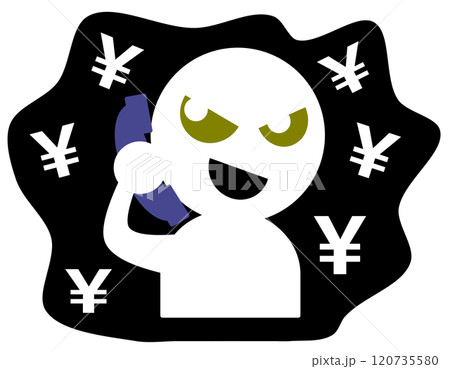 悪人の詐欺師が電話で犯罪を犯すイラスト 120735580