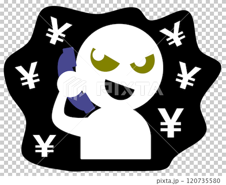 悪人の詐欺師が電話で犯罪を犯すイラスト 120735580