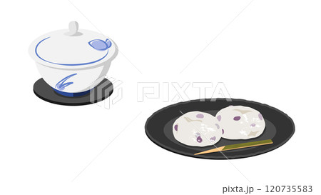 お茶と豆大福のイラスト 120735583