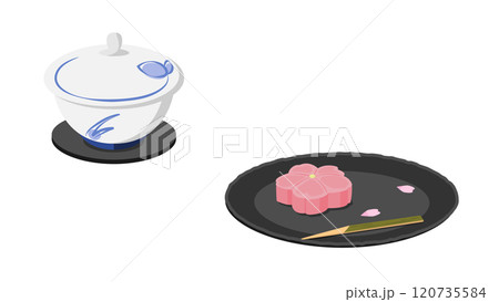 お茶と練り切りのイラスト お茶と練り切りのイラスト 120735584