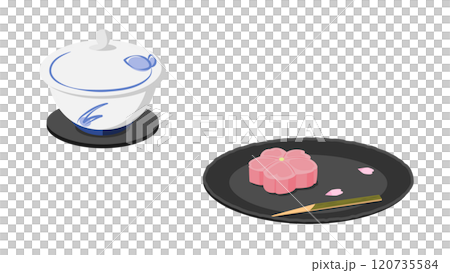 お茶と練り切りのイラスト お茶と練り切りのイラスト 120735584