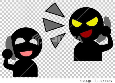 悪人の詐欺師が電話で人を騙して犯罪を犯すイラスト 120735585