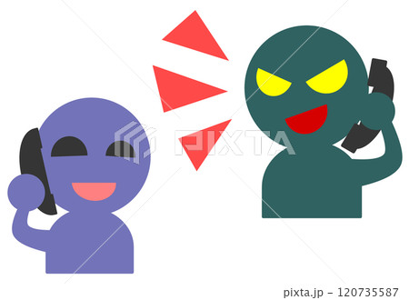 悪人の詐欺師が電話で人を騙して犯罪を犯すイラスト 120735587