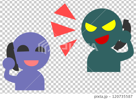 悪人の詐欺師が電話で人を騙して犯罪を犯すイラスト 120735587