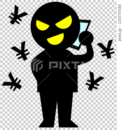 悪人の詐欺師が電話で人を騙して犯罪を犯すイラスト 120735588