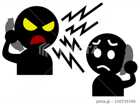 悪人の詐欺師が電話で人を騙して犯罪を犯すイラスト 120735590