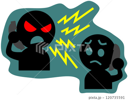 悪人の詐欺師が電話で人を騙して犯罪を犯すイラスト 120735591