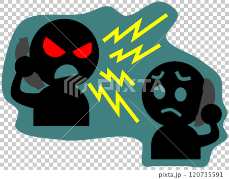悪人の詐欺師が電話で人を騙して犯罪を犯すイラスト 120735591