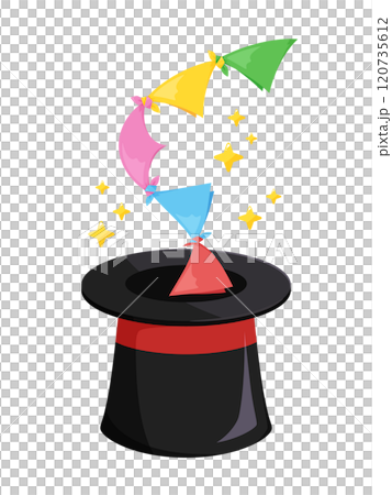 Illustration of a handkerchief popping out of a top hat by magic Illustration of a handkerchief popping out of a top hat by magic 120735612