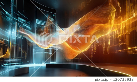 A vibrant graphic design showcasing a modern data user interface, highlighting futuristic technology, interactive systems, and digital solutions for analyzing and managing data effectively. 120735938