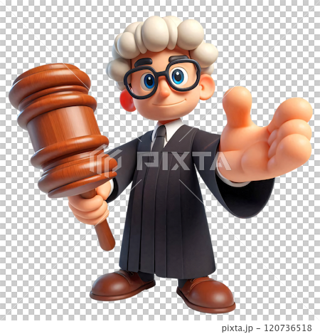 Cartoon Judge Character Holding Gavel 120736518