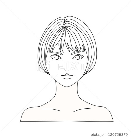 怒って睨むショートボブ女性のモノクロでハンガーマネキンのイラストモデル 120736879