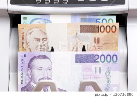 Belgian franc in the counting machine Belgian franc in the counting machine 120736890