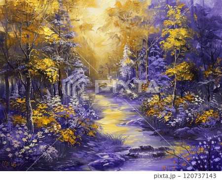 purple ywllow forest with a stream purple ywllow forest with a stream 120737143