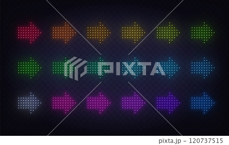 Led Neon Arrow Sign Set on the transparent background. Led Neon Arrow Sign Set on the transparent background. 120737515