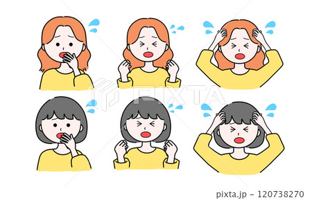 女性イラストセット/焦る/慌てる/パニック 女性イラストセット/焦る/慌てる/パニック 120738270