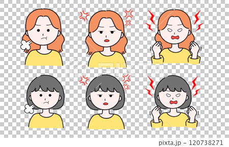 女性イラストセット/怒る/イライラ/激怒 女性イラストセット/怒る/イライラ/激怒 120738271