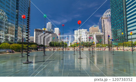 Skyscrapers of La Defense timelapse hyperlapse - Modern business and residential area. Paris, France 120738352