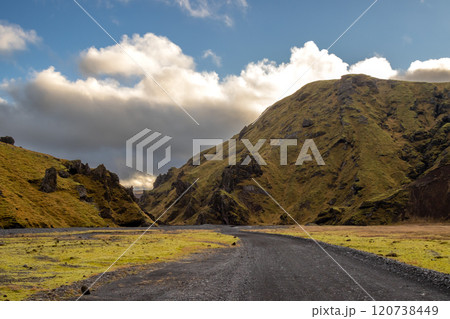 Mountains and landscape in Katla geopark, Iceland 120738449
