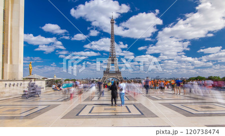Famous square Trocadero with Eiffel tower in the background timelapse hyperlapse. Famous square Trocadero with Eiffel tower in the background timelapse hyperlapse. 120738474