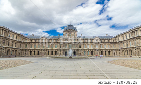 inner yard of museum with fountain timelapse hyperlapse. Paris, France 120738528