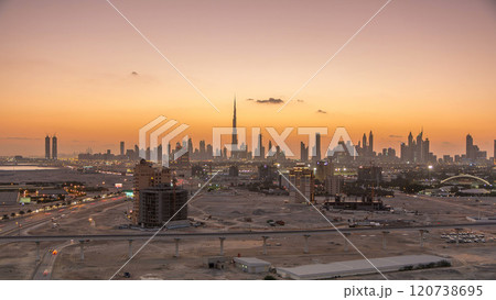 Skyline of Downtown Dubai day to night timelapse. Skyline of Downtown Dubai day to night timelapse. 120738695