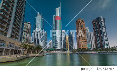 Residential buildings in Jumeirah Lake Towers timelapse hyperlapse in Dubai, UAE. Residential buildings in Jumeirah Lake Towers timelapse hyperlapse in Dubai, UAE. 120738707