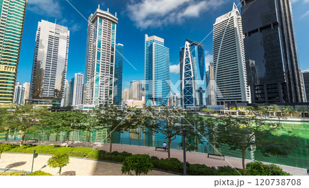 Residential buildings in Jumeirah Lake Towers timelapse hyperlapse in Dubai, UAE. Residential buildings in Jumeirah Lake Towers timelapse hyperlapse in Dubai, UAE. 120738708