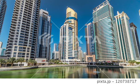 Residential buildings in Jumeirah Lake Towers timelapse hyperlapse in Dubai, UAE. Residential buildings in Jumeirah Lake Towers timelapse hyperlapse in Dubai, UAE. 120738717