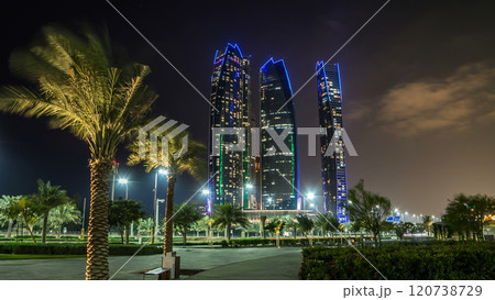 Famous towers buildings in Abu Dhabi night timelapse hyperlapse. Famous towers buildings in Abu Dhabi night timelapse hyperlapse. 120738729