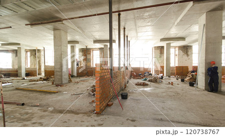 Bricklayers laying bricks to make a walls timelapse. Bricklayers laying bricks to make a walls timelapse. 120738767